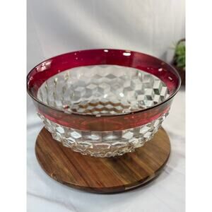 Vintage Indiana Glass Whitehall Ruby-Flashed Punch Bowl – Mid-Century Glass